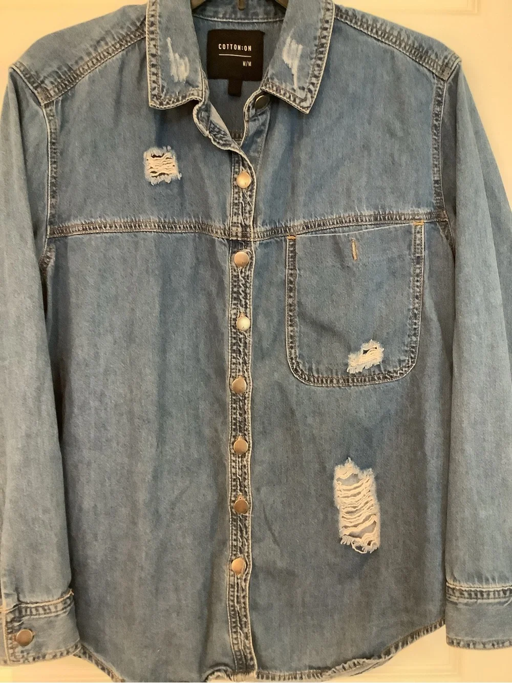 Cotton On Light Blue Distressed Denim Shirt Jacket